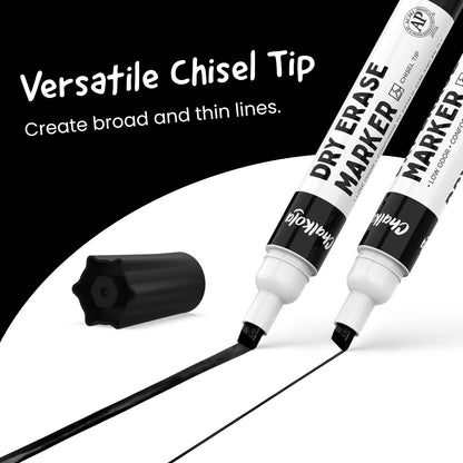Chalkola 60 Black Dry Erase Markers Bulk Pack, Black Chisel Point White Board Marker Dry Erase Pens - Low Odor Whiteboard Markers for Kids, Home, Office, Back to School Supplies