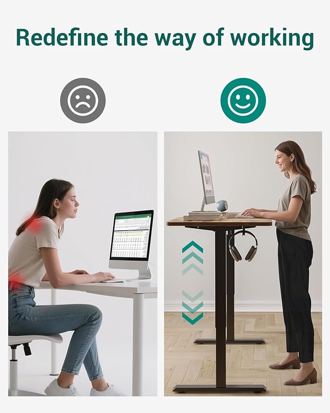 CubiCubi Electric Standing Desk, 55 x 24 Inches Height Adjustable Sit Stand Desk, Ergonomic Home Office Computer Workstation, Rustic Brown