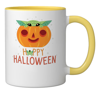 Star Wars The Mandalorian Grogu Happy Halloween Ceramic Mug, Yellow/White