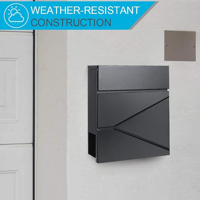 Lockable Mailboxes with Keys,Outdoor Wall Mounted Mail Box with Large Capacity,14 3/10" x 4 1/10" x 13",Black