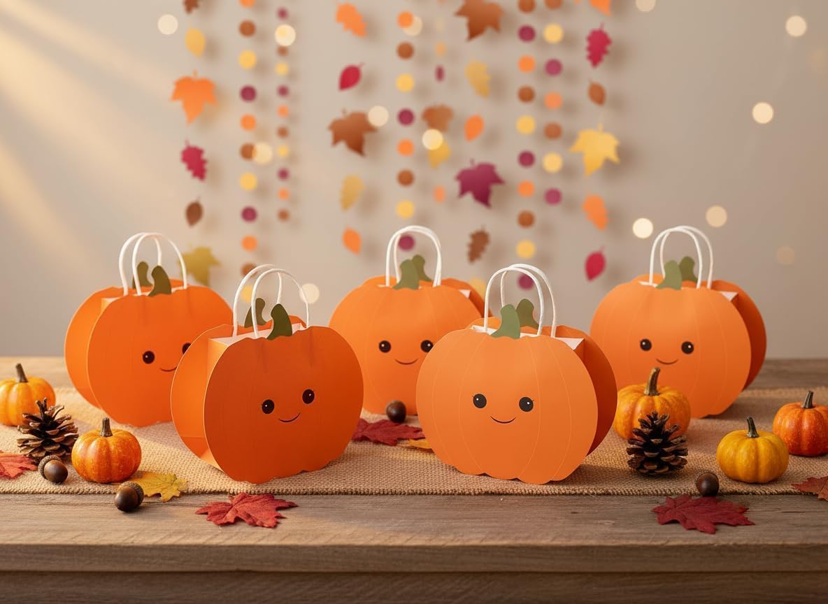 Cheerland Pumpkin Gift Bag Fall Party Favor Bags Cute Friendsgiving Goodie Treat Bag for Kids Birthday Baby Shower Autumn Theme Festival Harvest Thanksgiving Party Classroom Celebration Supplies 8pcs