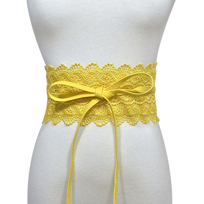 QIANXISUN Women's 2 Packs Lace Waist Belt Bow Tie Wrap Around Soft Leather Boho Corset Fashion Elegant for Dresses (White)