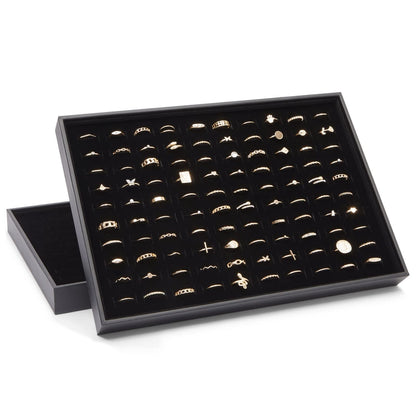 Juvale Ring Display Tray - Velvet Protection & Jewelry Display - Removable Pad & Earring Storage - Stackable Jewelry Trays & Glasses Holder for Nightstand - Pack of 2, 13.8 x 9.5 x 1.3 in, Black
