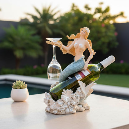 Comfy Hour Under The Sea Collection Mermaid Wine Rack Bottle Holder, 8.46"L x 5.7"W x 13.0"H, Polyresin