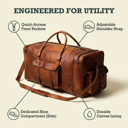 Leather 24 Inch Luggage Handmade Duffel Bag Carryall Weekender Travel Overnight Gym Sports Carry On Duffel Bag For Men And Women