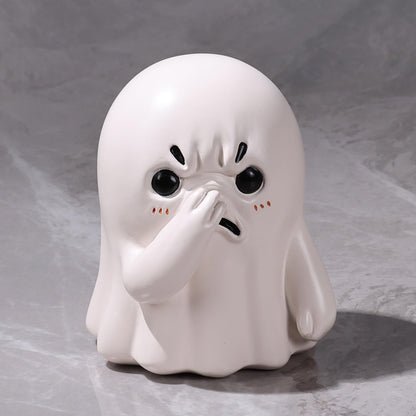 LINYTHER Holding Nose Small Ghost Figurine - Cute Ghost Decor Bathroom Statue, Halloween Decorations Indoor for Desk Porch Mantel Bathroom Shelf Spooky Home Decor, Funny Goth Gifts(Resin)
