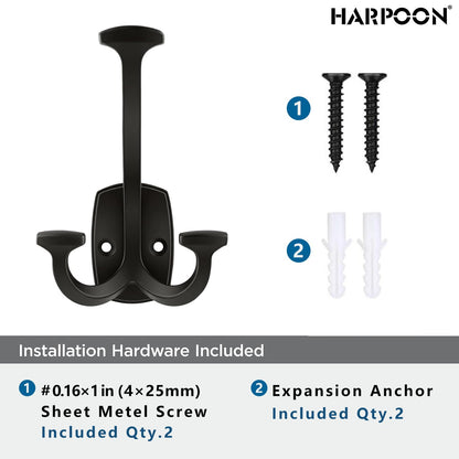 HARPOON Triple Prong Decorative Wall Hook | 3 Pack Matte Black Hook for Coat, Hats, Backpacks, Bags | Hooks for Bathroom, Bedroom, Closet, Entryway, Laundry Room, Office
