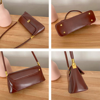 Small Clutch Shoulder Bag for Women Leather Mini Tote Handbag Purse with Buckle Closure (coffee)