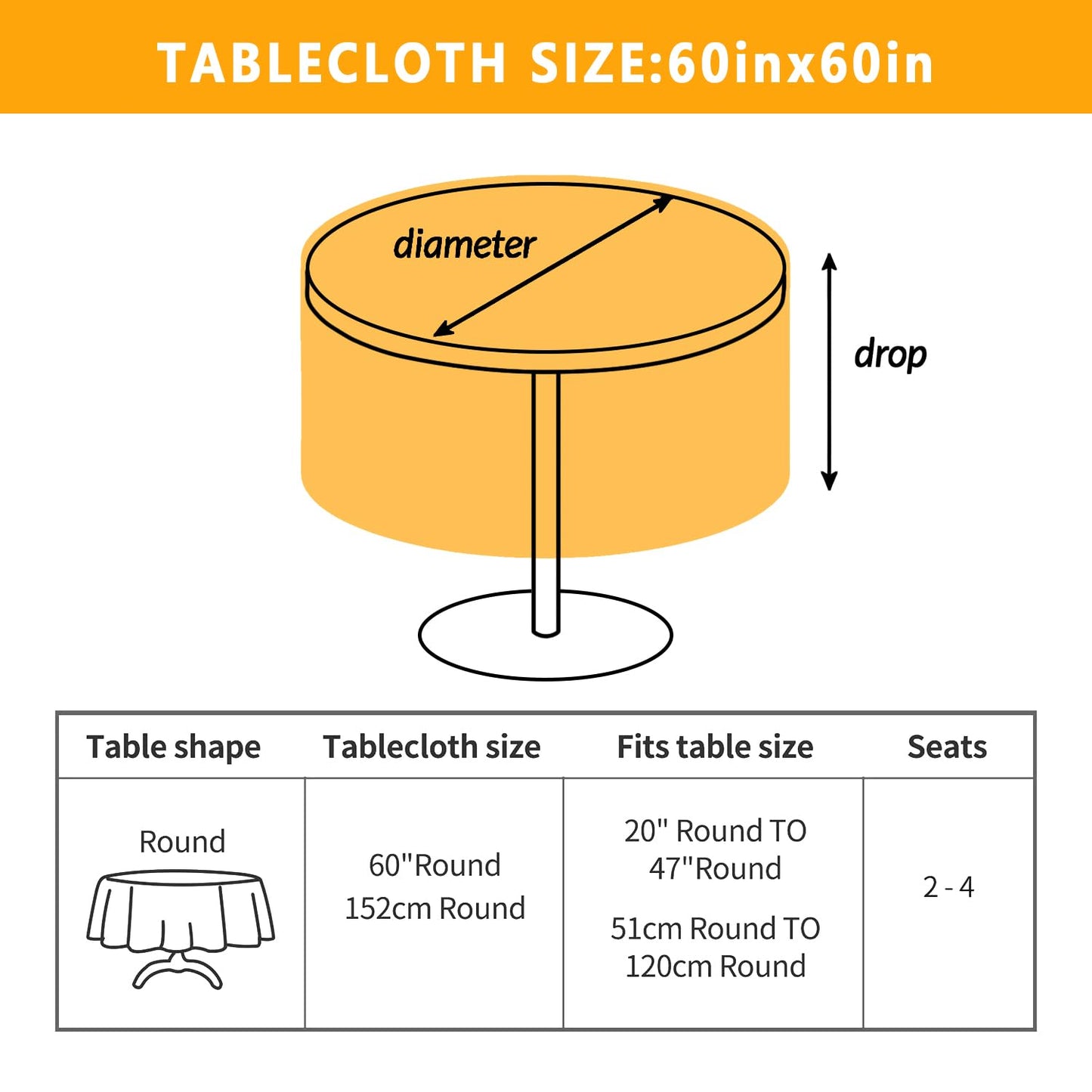 Halloween Goth Skull Tablecloth, Gothic Skeleton Table Cloth Waterproof, Halloween Kitchen Table Decor for Dining Holiday Party 60x60 Inch Round