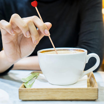 Cabilock 100 Pcs Wooden Coffee Stirrers 6.1 Inch Red Heart Stirring Sticks Creative Coffee Stir Sticks Disposable Stir Sticks Drink Stirrers for Coffee Cocktail Valentine's Day