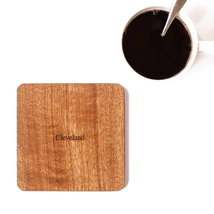 Cleveland Map Coaster, Set of 4, Sapele Wooden Coaster with city map, Multiple city optional, Handmade
