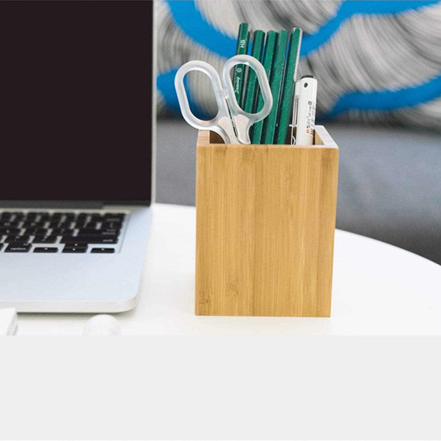 Tosnail 2 Pack Bamboo Pen Holder Pencil Holder for Desk, Makeup Brush Organizer Marker Pen Storage Cup for Office, School and Home