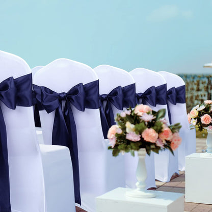 Satin Chair Sashes Ties - Babenest Upgraded 50 pcs Chair Ribbons Bows for Wedding Banquet Party Christmas Baby Shower Events Decoration (Navy Blue)