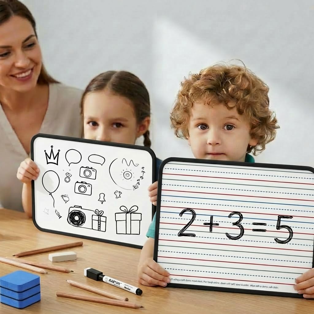 Magnetic Dry Erase Boards 6 Pack for Classroom, Double Sided Small Whiteboard Lap Boards 9x12, Lined & Blank Magnetic White Boards for Kids, Students & Homeschool