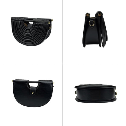 FUTTSPAI Elegant Half Round Chinc Woven PU Leather Lou Top Handle Bag for Women Formal Evening Clutch Purses,Black