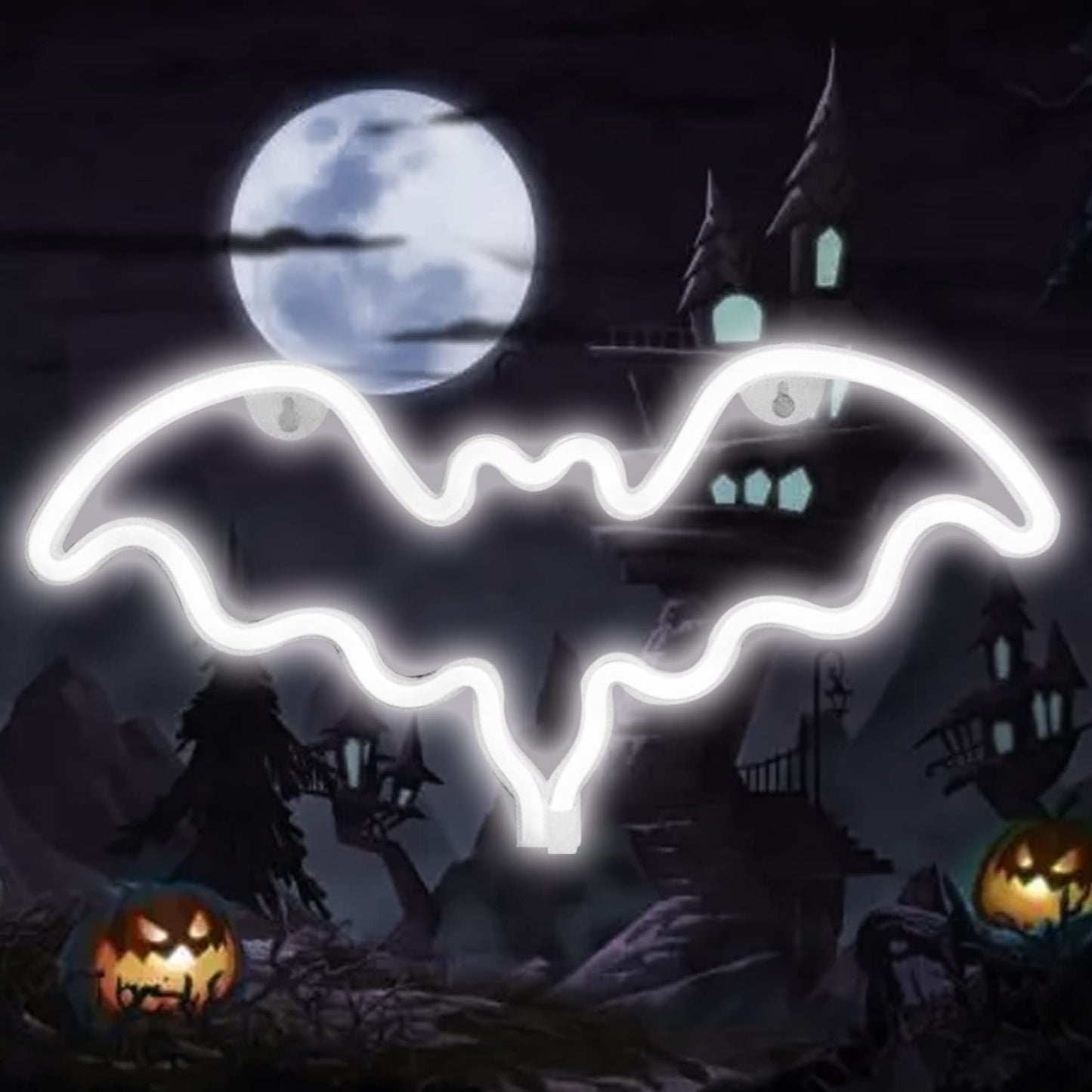 Vicila Bat Neon Signs Halloween Night Lights, LED Neon Lights Spooky Gifts Bat Shape Goth Lamp for Wall, Festival, Party Teens Bedroom, Christmas Decor-Bat(White)