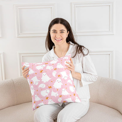 Feelyou Kids Pink Ghost Throw Pillow Covers 20"x20" Set of 4 Soft Kawaii Halloween Pillow Cases Cushion Covers Cute Trick or Treat Decorative Throw Pillowcases Women Men Cushion Cases