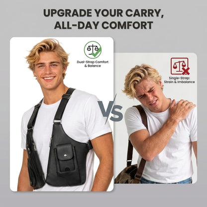 Double Shoulder Armpit Bag for Men, Underarm Shoulder Bag, PU Leather, Anti-theft Hidden Compartment, Adjustable Straps, Waterproof Multi-Pocket for Daily Travel, Hiking and Business