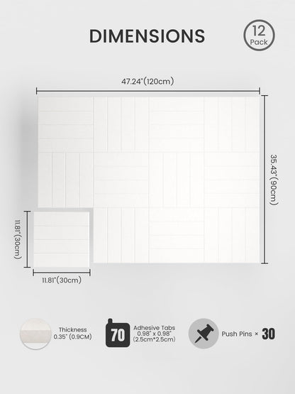 Bumusty Large Cork Board Alternative-48 x 36" Felt Bulletin Board Tiles, with 30 Pushpins, 70 Adhesive Tabs, Bold-Stripe 12-Pack, Cork Boards for Office Push Pin Board Felt Board-Milky White