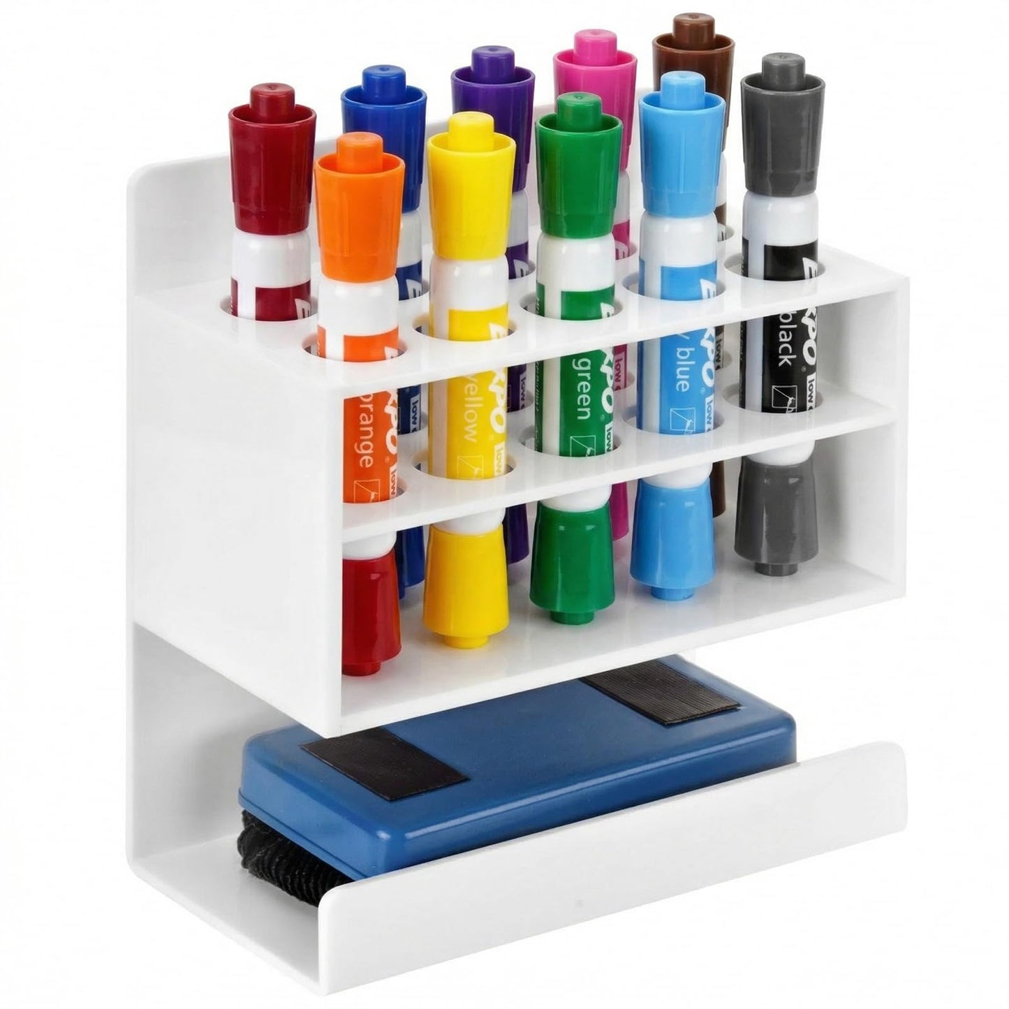 MyGift Dry Erase Marker Holder 10 Slots Whiteboard Marker Holder For Wall Dry Erase Eraser Holder Wall Mount White