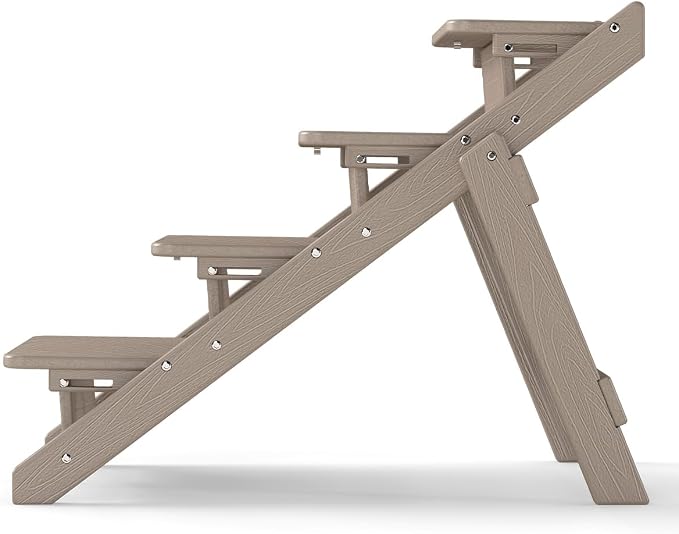 Dog Stairs and Steps, HDPE Plastic Wood Grain, 2-in-1 Foldable Pet Ramp for Small and Medium Dogs and Cats, for Bed Couch and Car, No Assembly Required, Supports Up to 150lbs