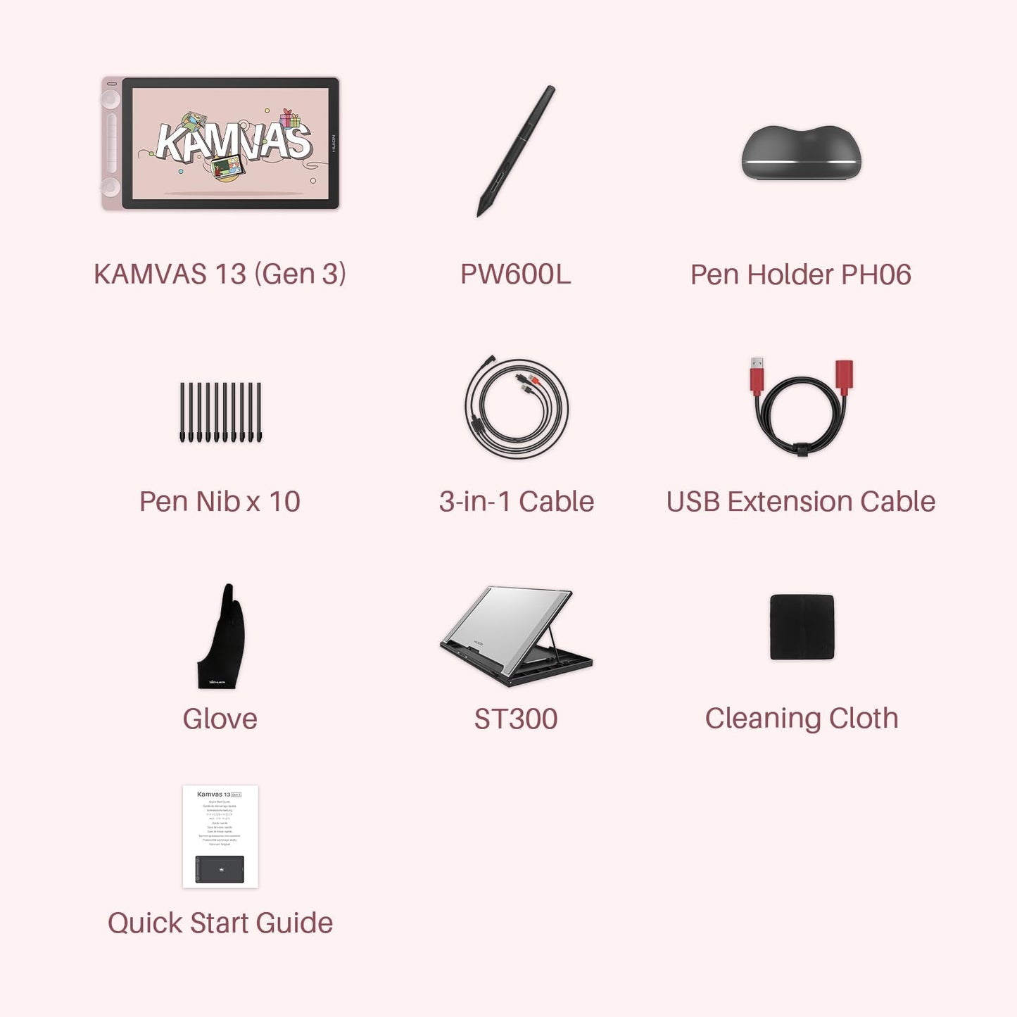 HUION Kamvas 13 (Gen 3) Drawing Tablet with Screen, 13.3" Full-Laminated Art Tablet with Anti-Sparkle Canvas Glass 2.0, 99% sRGB, PenTech 4.0, 16384 Pen Pressure, Dual Dial for PC, Mac, Android, Pink