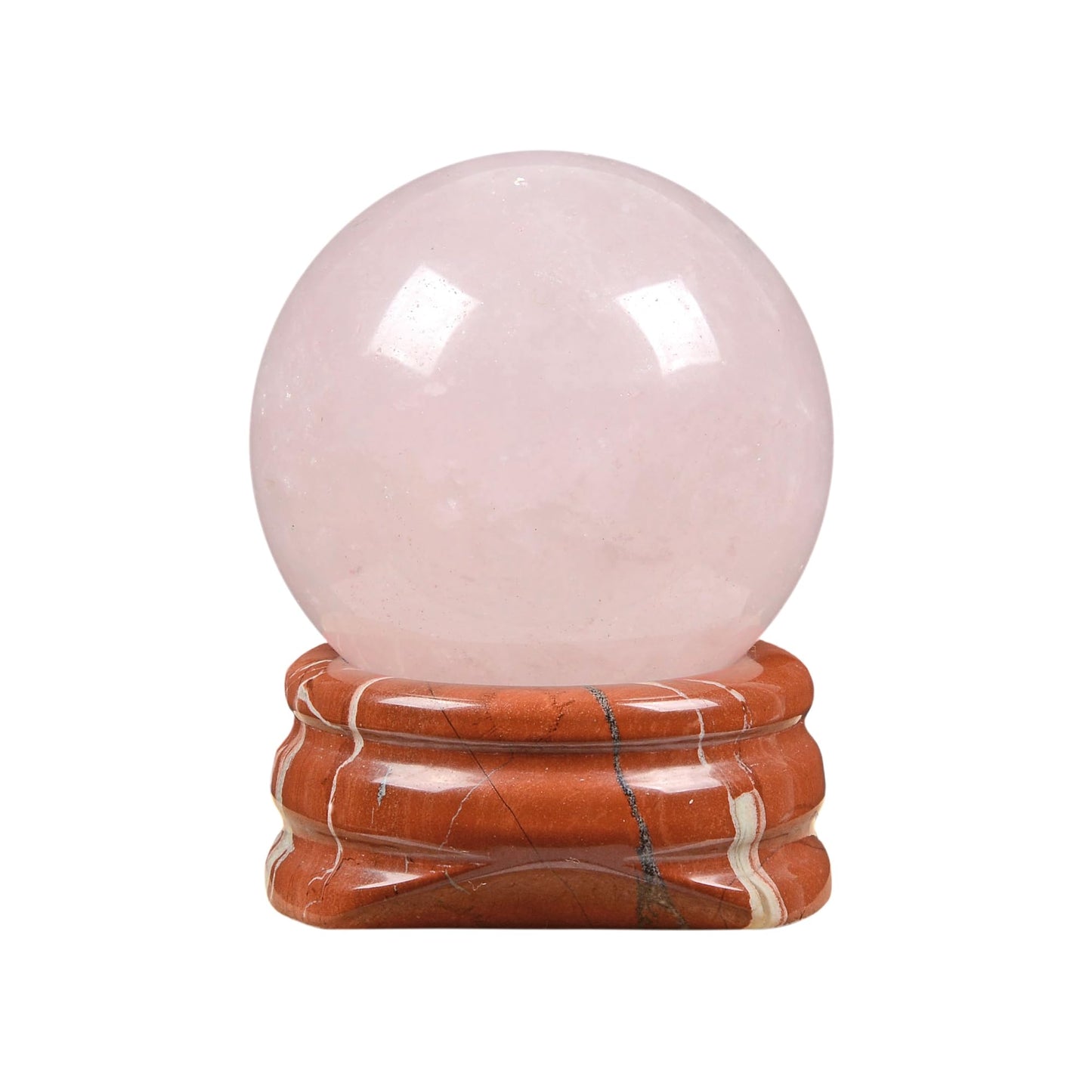 Justinstones Natural Polished Rose Quartz Sphere with Red Jasper Stand – Handcrafted Gemstone 30mm Ball for Energy Healing, Meditation, and Home Décor
