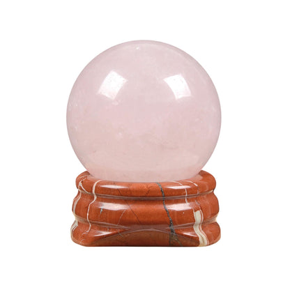 Justinstones Natural Polished Rose Quartz Sphere with Red Jasper Stand – Handcrafted Gemstone 30mm Ball for Energy Healing, Meditation, and Home Décor