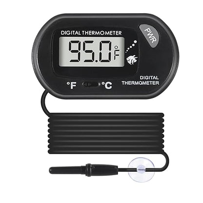 Digital Aquarium Thermometer with LCD Display - Water-Resistant Sensor Probe and Suction Cup for Fish and Reptile Tanks (Fahrenheit/Celsius)
