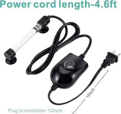 hygger 50W Mini Inline Quartz Glass Aquarium Heater with External Controller, Adjustable Submersible Betta Fish Tank Thermostat for 5-15 Gallon