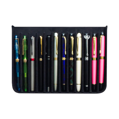 MIVLXLX PU Leather 12 Fountain Pen/Pencil Tray Case Organizer, Fashion Design, Handmade, Magnetic Closure with Drawer, Christmas Gift for Man/Woman/Office, 12 Slots(black)