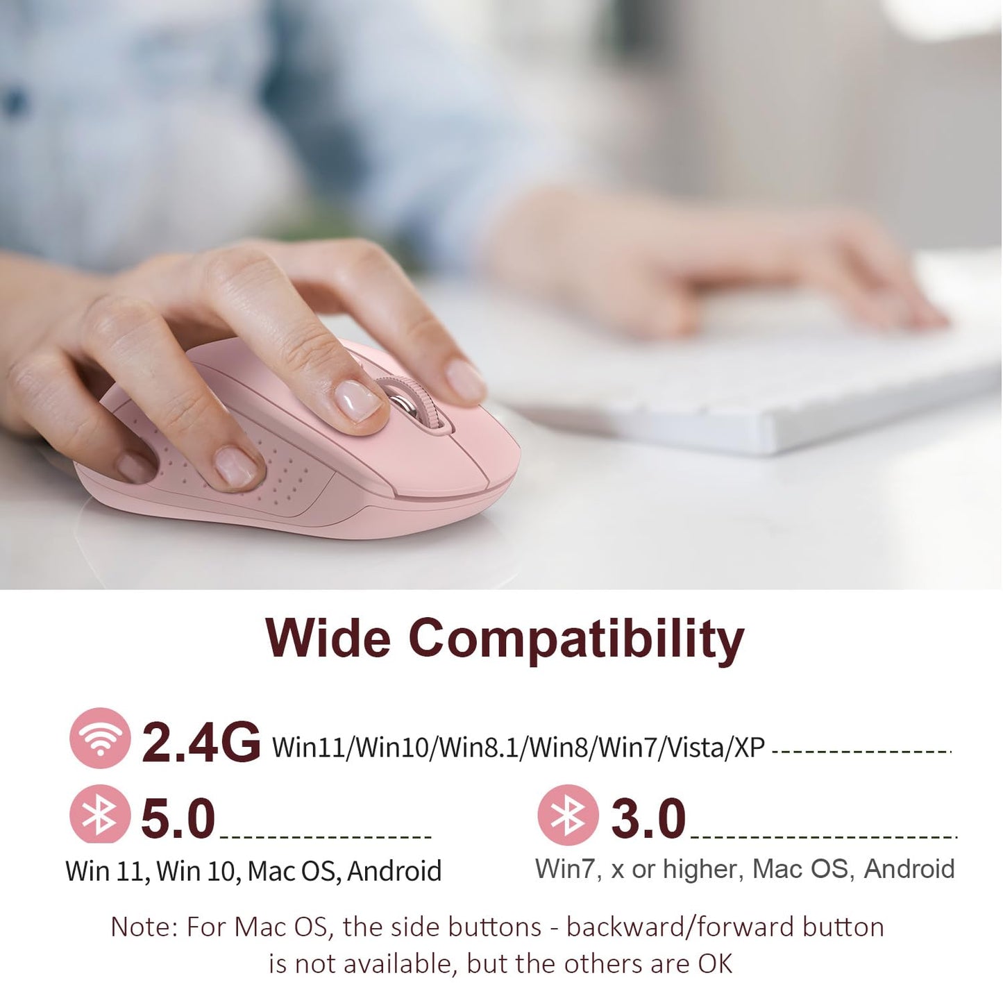 TECKNET Wireless Mouse for Laptop, Silent Bluetooth Mouse(BT5.0 & 2.4G) 4000DPI Adjustable, Computer Portable PC Quiet Mice with USB-A Receiver & 6 Buttons for Mac, 18 Months Battery