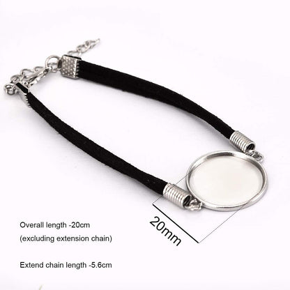 DROLE 40Pcs Black Leather Bracelet Blanks - 20mm Cabochon Bezel Tray Blank Bracelets with Black Bracelet Chain for Jewelry Making
