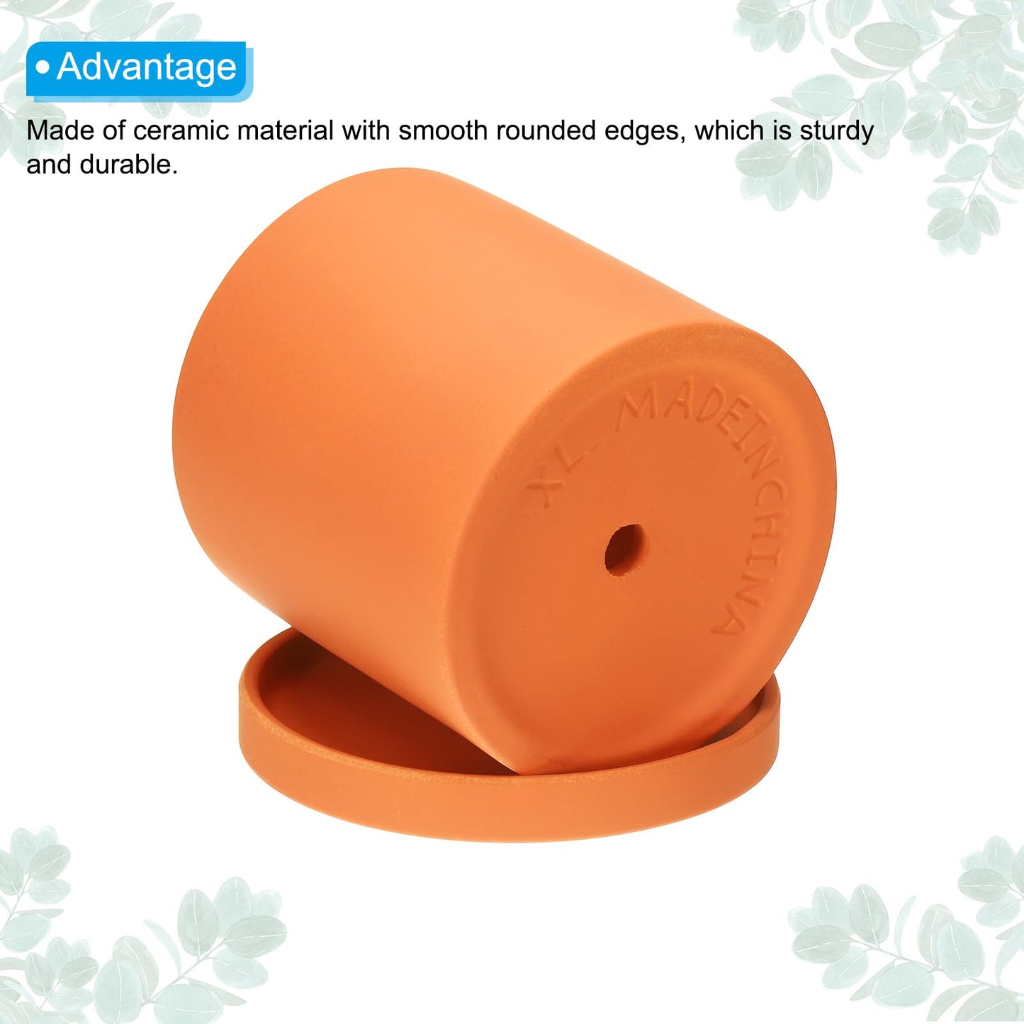 PATIKIL 4.3 Inch Ceramic Plant Pots, 2 Pack Modern Flower Planters with Drainage Holes and Tray for Decorate Home Indoor Plants Succulent Herb, Orange