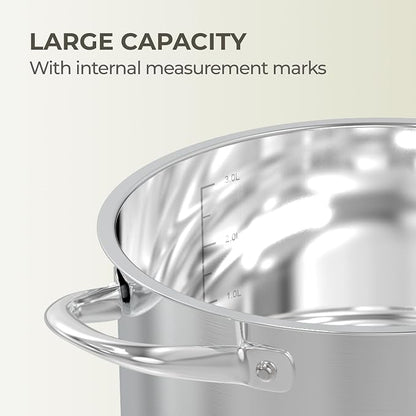Sunhouse Stock Pot with Lid - 16 QT Large Pot for Cooking Pasta, Soup, Spaghetti - Impact Bonding Base Big Stainless Steel Pots for Canning, Boiling - Oven Safe & Induction Compatible Cookware