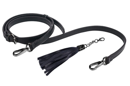 LIVE UP Full Grain Purse Strap Genuine Leather Replacement for Cross Body Bag Handbags(6# Black-Grey Buckles with Tassel)