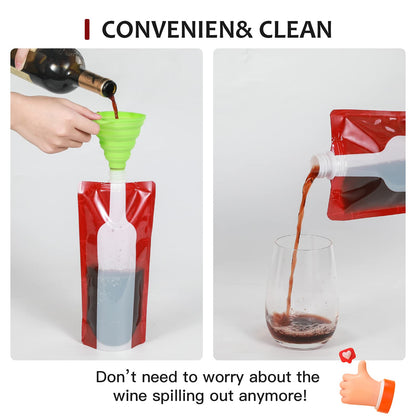 Foldable Wine Bag,Portable Wine Bottle Bag Flask, 12 Pack Collapsible Liquid Leak Proof Flask Holder,Reusable Wine pouch for Gift Travel Camping BBQ Party Beach Hiking Home Kitchen(750ml)