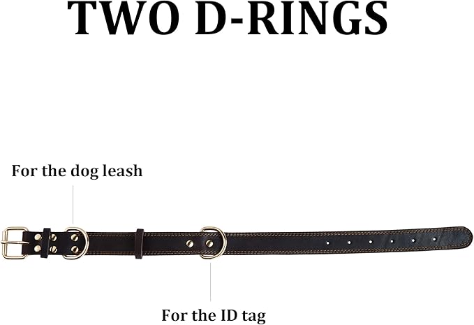 Genuine Leather Dog Collar, Heavy Duty Wide Dog Collar for Small, Medium,Large and Extra Large Dog (XL: 1.4" Wide for 18.6"-25.8" Neck, Dual Stitch - Brown)