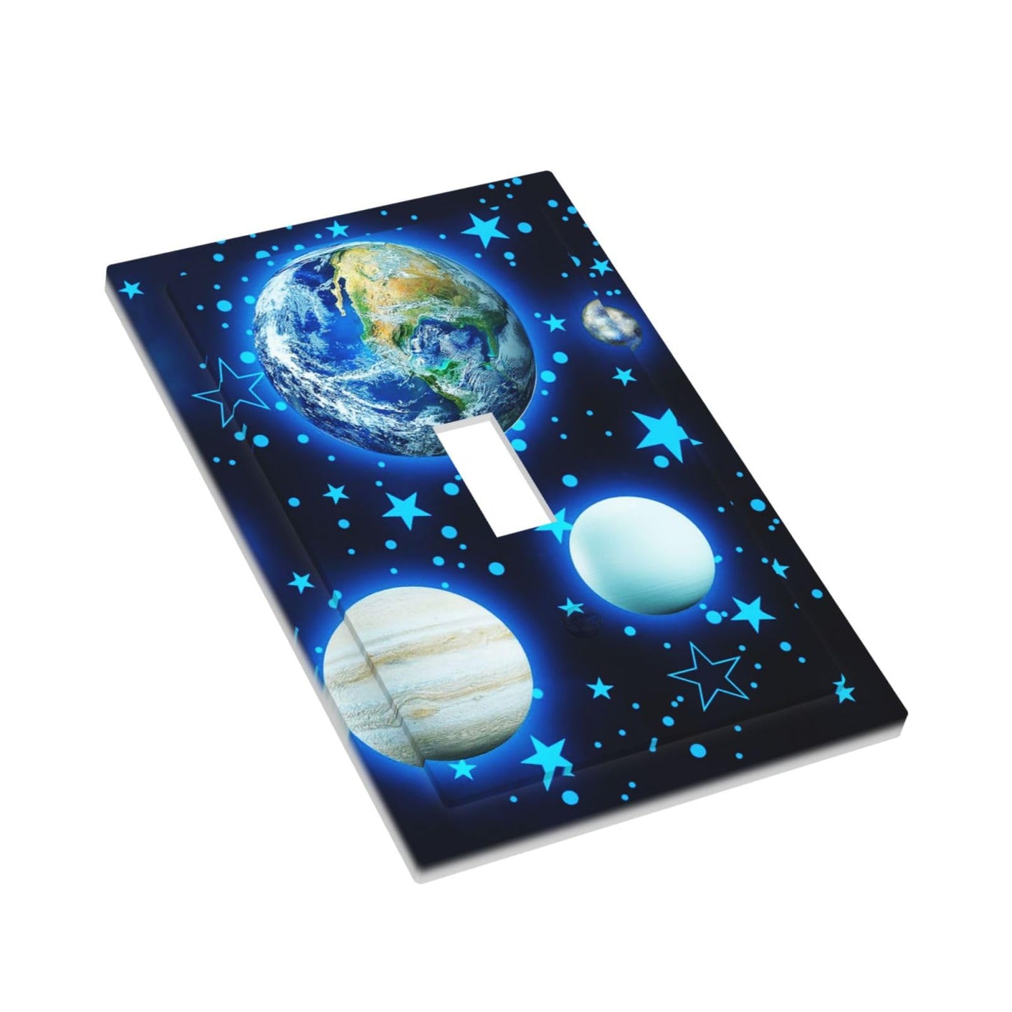 Stars Planet 1 Gang Light Switch Cover Blue Solar Decorative Wall Plate Single Toggle System Glow Switchplate Electrical Faceplate for Home Nursery Decor