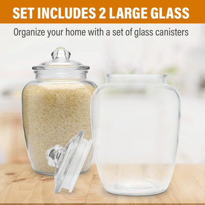 Marbelous Glass Jars with Airtight Lid - Set of 2 Large Apothecary Jar - 2 pc Glass Jar Set – Canisters Sets for the Kitchen for Cookies, Flour, Sugar, Rice - Holds 75oz 9.5 x 5.5-inch