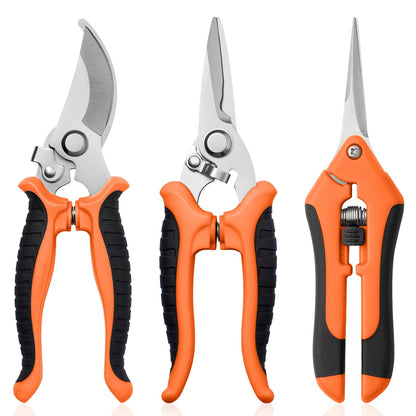 3 Pack Garden Pruning Shears, Stainless Steel Shears, Gardening Shears Scissors Pruning Shears for Gardening Tools (3PCS Orange and Black)