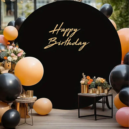 6.5x6.5ft Black Round Backdrop Cover, Polyester Fitted Circle Arch Background Stand Cover for Wedding Birthday Party Bridal Baby Shower Photography Halloween Decorations