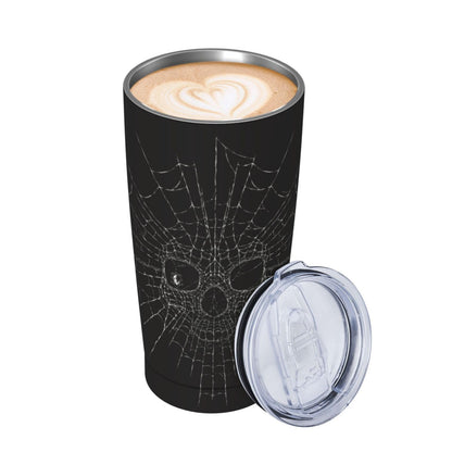 FEYAMYUN Spider Web Skull 20oz Tumbler, Halloween Spider Web Steel Travel Coffee Mug with Lid Straw, Thermal Water Bottle Black White Double Wall Vacuum Insulated Coffee Cup for Hot and Cold Drinks