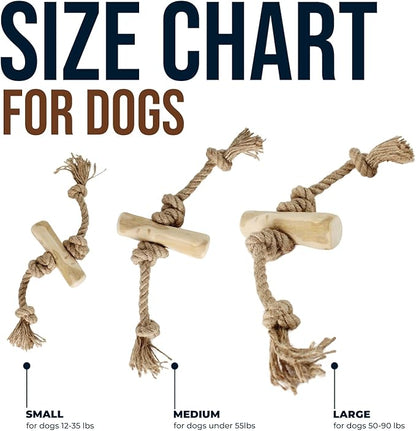 Coffee Wood Dog Chew Large Made of Real Coffee Woods and Hemp Rope - 100% Natural - Natural Dog Chew Toys