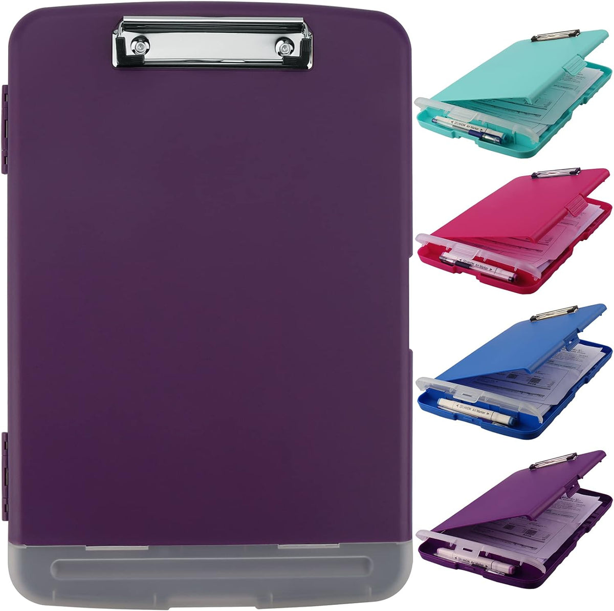 Clipboard with Storage,A4 Binder Clipboards with Pen Holder Nursing Clipboards,Clip Boards 8.5x11 with Storage-Side Open,Storage Clipboard with Low Profile Clip,Clip Board for Office Supplies-Purple