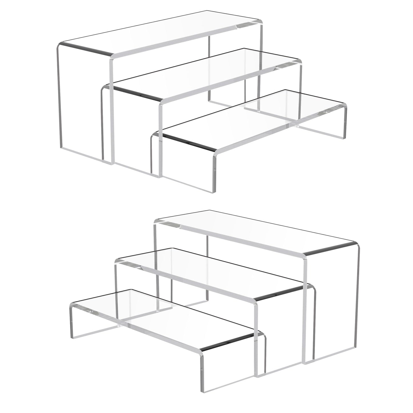 Goabroa 2 Sets 6 Pcs Clear Cupcake Display Risers 3 Tiers Rectangular Risers Display Stands 4mm Thick Collectibles Jewelry Display Shelf Lego Display Shelves Risers
