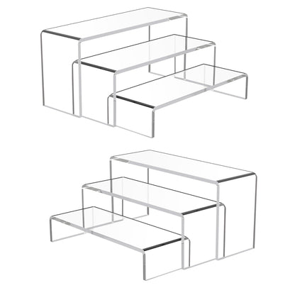 Goabroa 2 Sets 6 Pcs Clear Cupcake Display Risers 3 Tiers Rectangular Risers Display Stands 4mm Thick Collectibles Jewelry Display Shelf Lego Display Shelves Risers