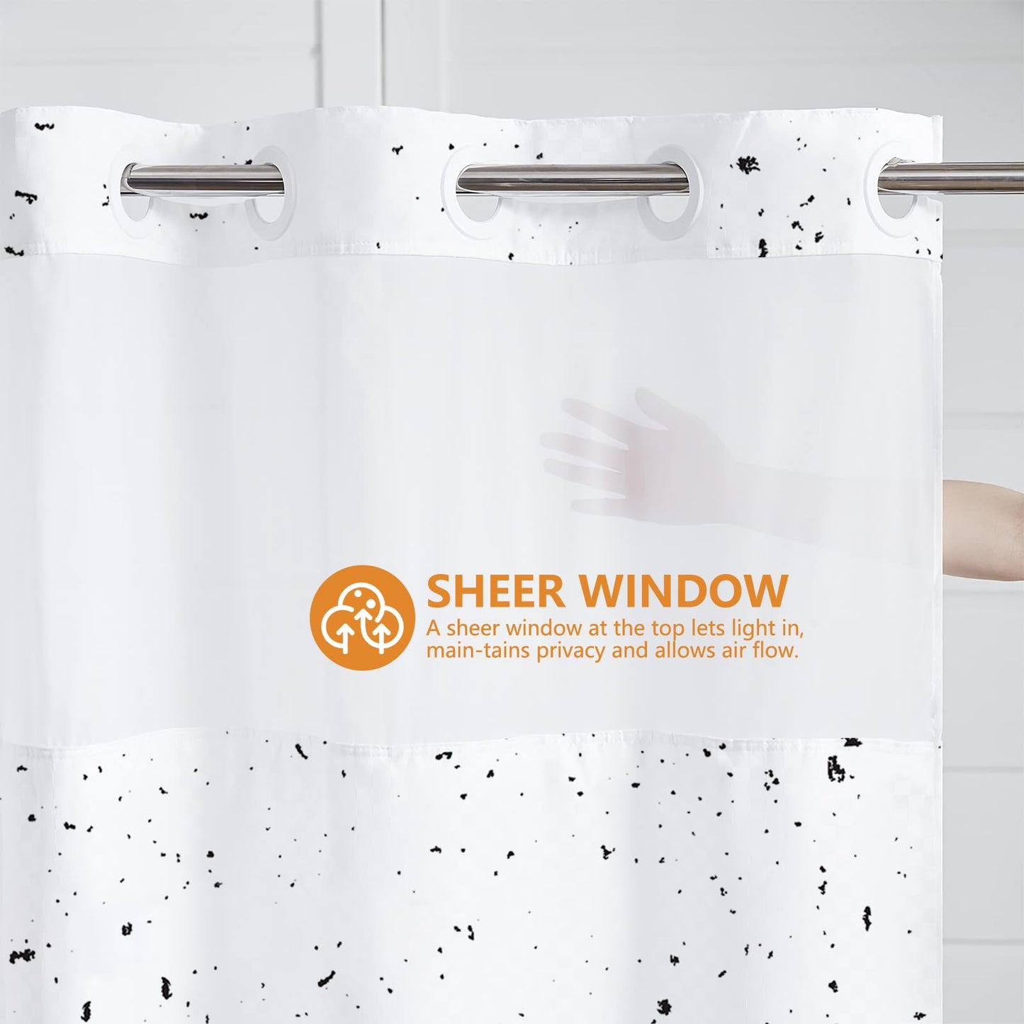 MEHOFOND No Hook Halloween Shower Curtain with Snap in Liner,Hookless Bat Shower Curtain,Black Flying Bat Horror Scary Halloween Bathroom Decor Waterproof Washable Polyester Fabric Curtain 71X74inch