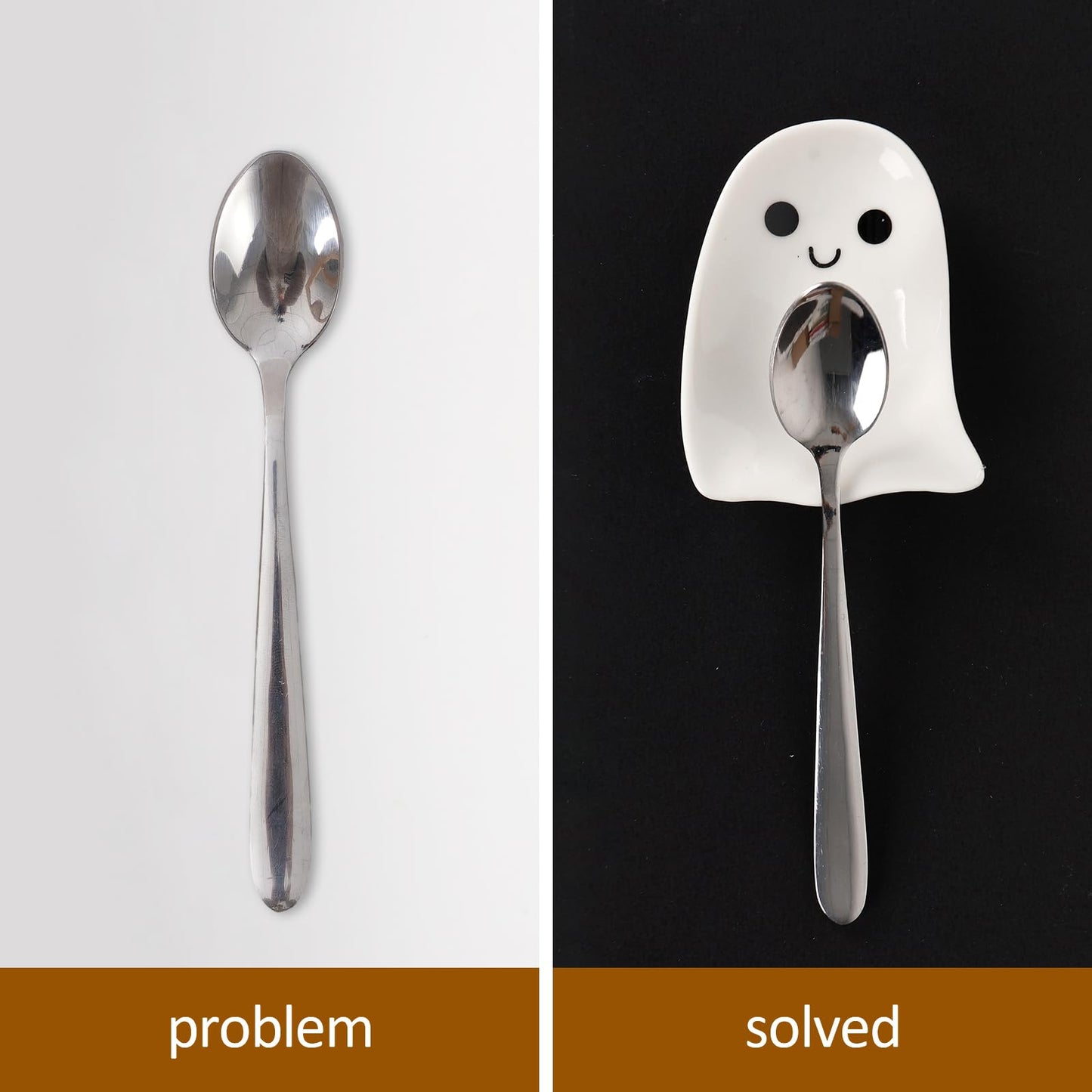 Whaline 4Pcs 2.8inch Mini Ceramic Spoon Rests White Ghost Small Coffee Spoon Holder for Halloween Coffee Stirrers Teaspoon Bar Spoon Coffee Station Bar Accessories