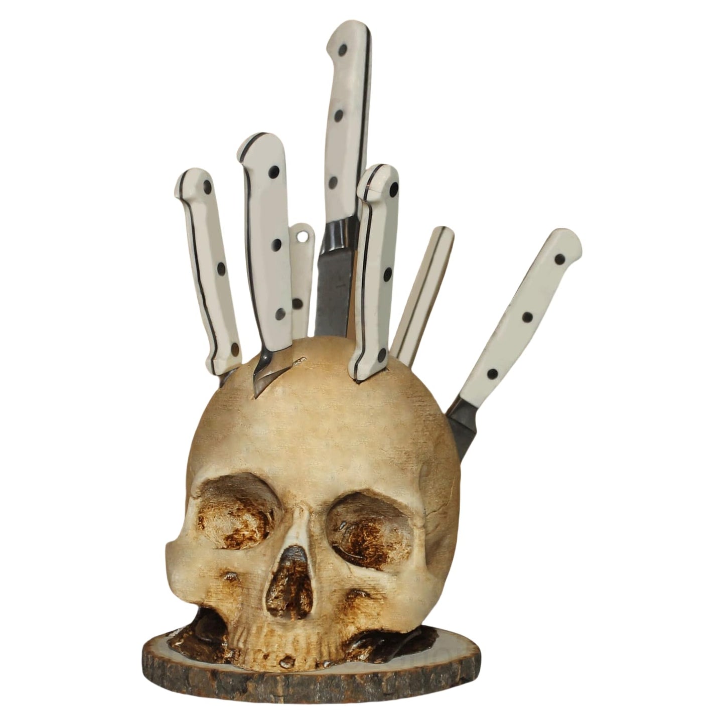 Skull Knife Holder for Kitchen: A Skeleton Knife Stand Doubling as Horror - Themed Kitchen Storage Head Rack. Ideal for Scary Party Decor, 15CM/5.9IN, Beige